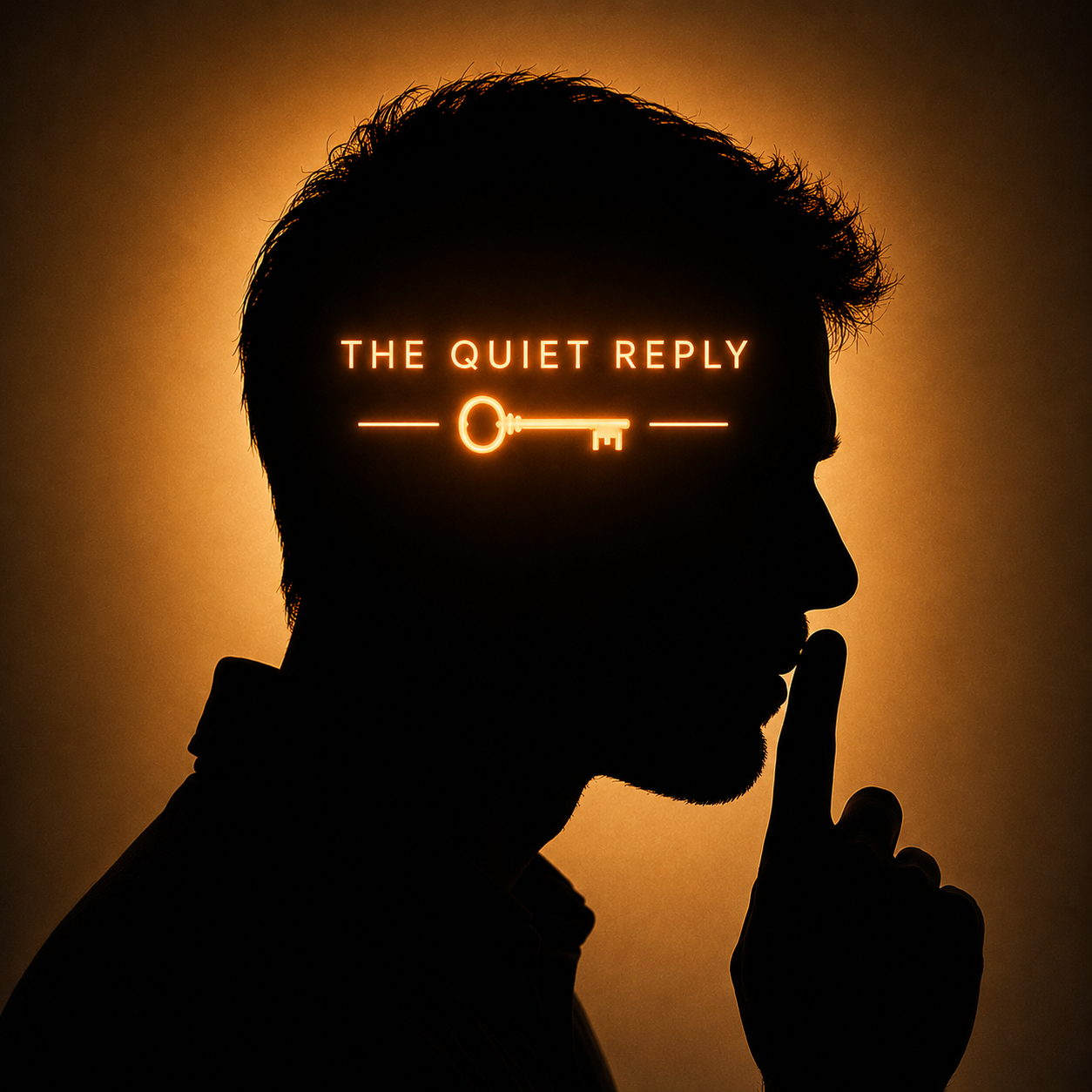 The Quiet Reply silhouette with key symbol
